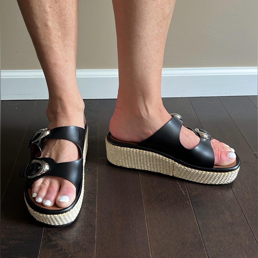AEROSOLES Darcy Wedge Black Platform Espadrille Sandals Sz 8.5 LIKE NEW - Picture 5 of 11